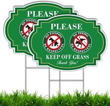 2 Pack Keep Off Grass Sign with Metal H-Stake, 14"X10" Dog Signs 14X10 inches