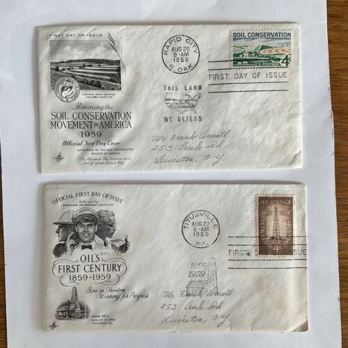 Lot~2 United States first day cover FDC~#1133/1334~4c~soil conservation~oil~1959