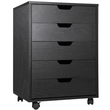 Black Dresser for Bedroom 5 Drawer Dressers Large Storage Cabinet with 4 Wheels
