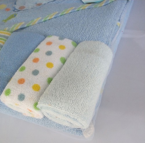Little Mimos Baby Boys 7 PC Gift Set -Whale Hooded Towel & Washcloths Cotton New - Picture 4 of 5