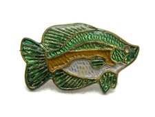 Vintage Enamel Tropical Fish Pin Brooch Gold Tone Green Orange White Costume