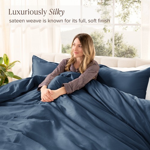 Bare Home Organic Cotton Sateen Duvet Cover Set - Smooth Sateen Weave - Picture 2 of 71