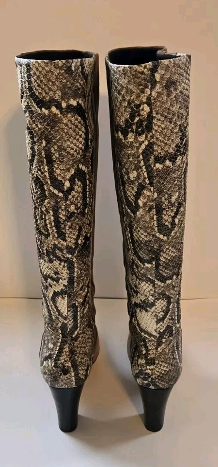 Bota estilo exótico sin cordones hasta la rodilla estampado piel de serpiente gamuza oro rosa para mujer 38,5/8 Foto 4 de 4