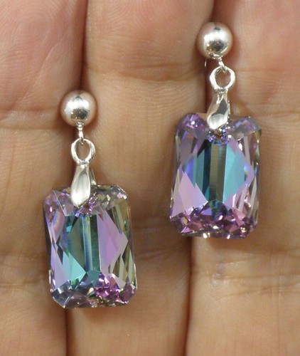 Avilagems Swarovski Kristall Glasfenster Licht 0,925 Sterlingsilber Ohrringe Pfosten - Bild 3 von 4