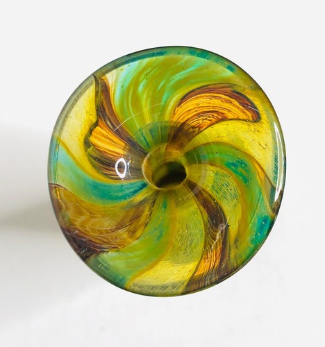 Signierte Mdina mundgeblasene Kunstglas Vase Flasche Türkis Braun Bernstein Malta groß - Bild 2 von 12