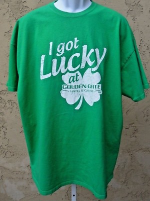 Golden Gate HoteI Casino Las Vegas Original I Got Lucky Mens 2XL Green T Shirt