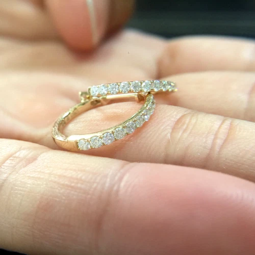 1Ct Round Cut Simulated Diamond Hoop Earrings 14K Yellow Gold Finish - Image 4 of 4