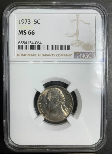 NGC MS66 1973-P Jefferson Nickel 5c GEM BU++ PQ Blast White Luster certified 8
