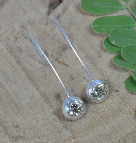 Yellow Citrine Round Gemstone 925 Sterling Silver Long Drop Earring Gift For Her - Picture 3 of 6