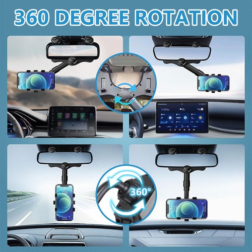360° Car Phone Holder Rotatable Auto Rearview Mirror GPS Mount Stand For Samsung - Picture 4 of 11