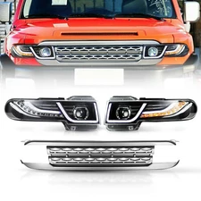 LED For 2007-2014 Toyota FJ Cruiser Halo Projector Headlights w/ Grille Assembly