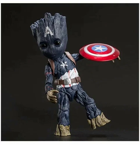 Figura de acción Guardianes de la Galaxia Groot Cosplay Capitán América en caja 10 pulgadas - Imagen 4 de 14