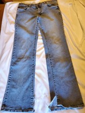RL POLO JEANS CO Women's Jeans Size 14 9.5" Rise 34Wx31L Blue Bottom Cut & STAIN