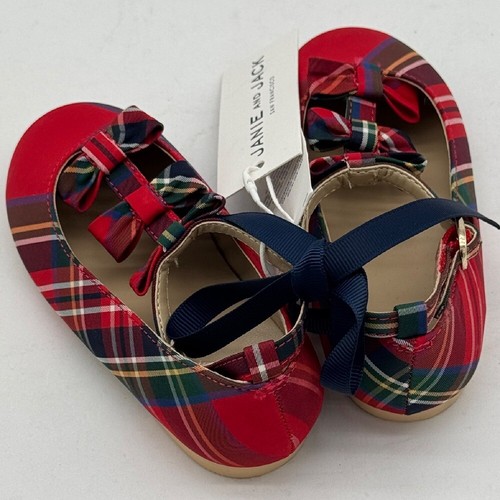 Janie and Jack Plaid Bow Tie Ballet Flats Ribbon Tie Shoes / Size 7C - Picture 2 of 6