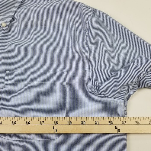 Saddlebred Button Up Shirt Men's Large L Blue White Striped Short Sleeve Pocket - Picture 7 of 9