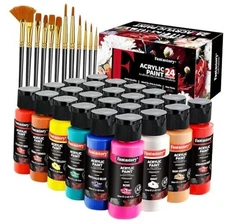 Acrylic Paint Set(2oz /60ml) with 12 Brushes, Professional 24 Classic Colors