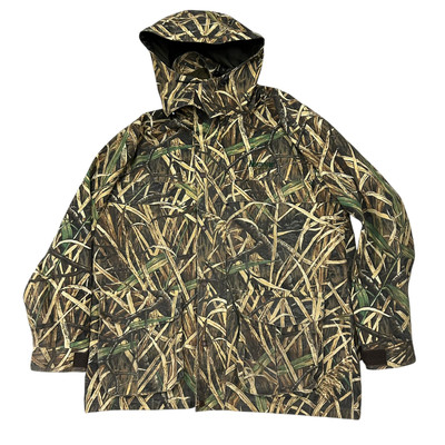 #ad #ad Cabelas Skyline Camo Northern Flight Hooded Hunting Jacket Men#x27;s Large Full Zip $32.00