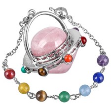 SUNYIK Rose Quartz Crystal Point Pendulum Faceted Healing 7 Chakra Crystal Pe...