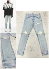 NWOT $1,190 AMIRI Men's Waxed Tonal MX1 Jeans In Light Blue Size: 40