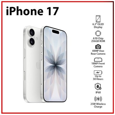 (New) Apple iPhone 17 5G 8GB+256GB WHITE Dual SIM Unlocked iOS Mobile Phone