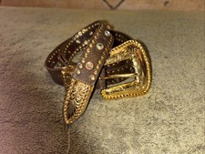 Nocona Brown Leather Rhinestone Gold Studded Cowboy Western Belt Sz L 0 SHIP