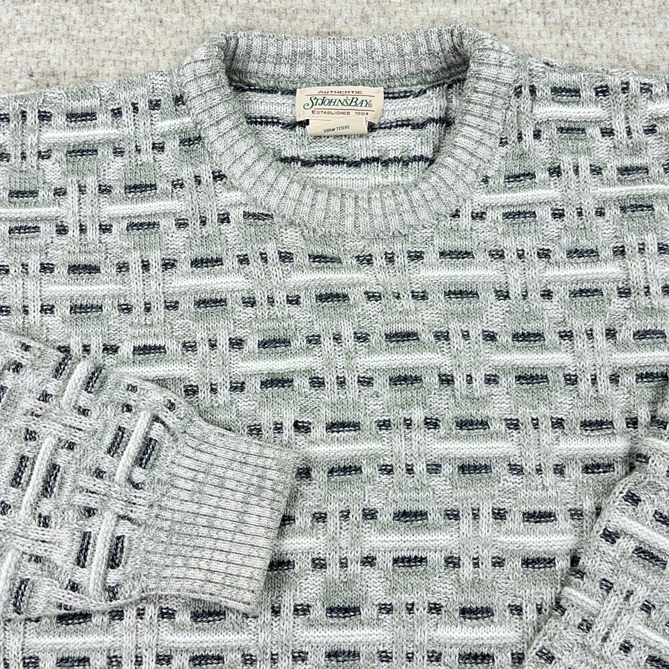 Suéter Vintage Abuelo Hombres Grande Gris Tejido Geométrico Texturizado Años 90 Cosby Y2K Foto 2 de 4