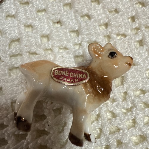 Juego de 2 estatuillas de cerámica miniatura de búfalo bisonte de porcelana de hueso y becerro JAPÓN - Imagen 3 de 19