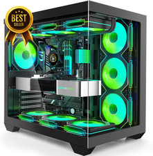 ATX Mid Tower Gaming PC Case 7 PWM ARGB Fans Type-C Dual Tempered Glass Black
