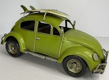 VTG VW Beetle Bug Metal Car Surfboards Green Tin Collectible Volkswagen