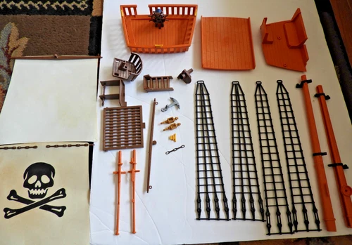 Vintage Playmobil Pirate Blue Ship Boat 5778 Parts Pieces 1978 Geobra Deck Sails