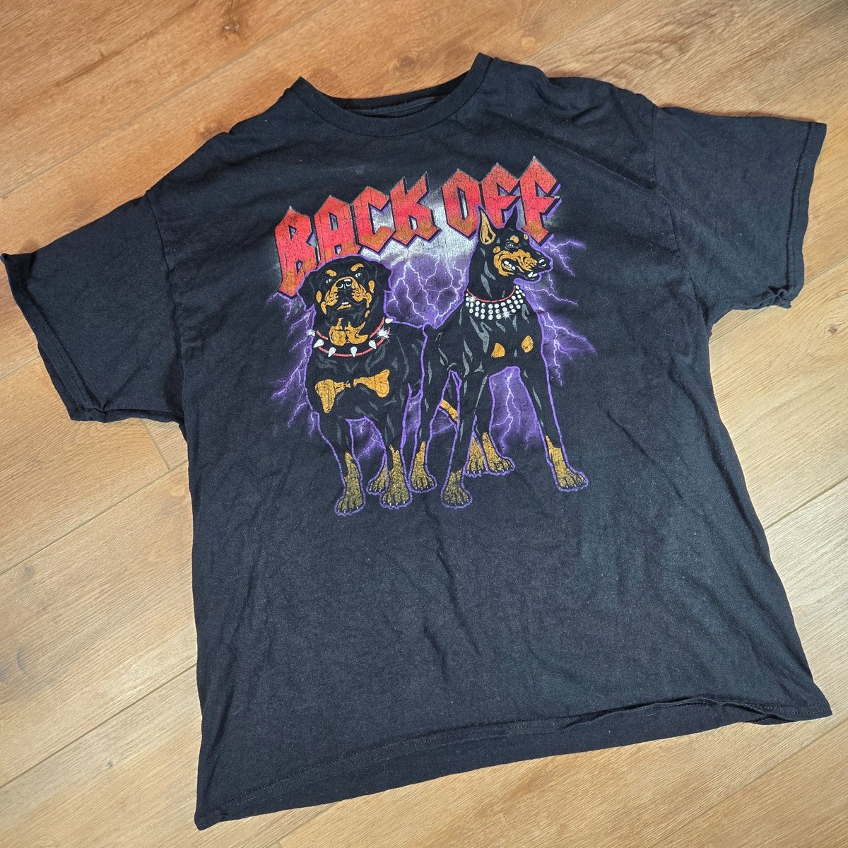 DOM Back Off T Shirt Mens XL Black Dogs Lightning Graphic Tee