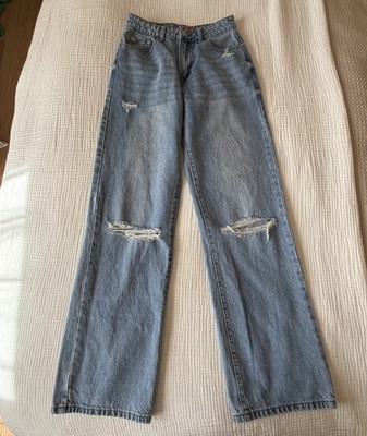 Edikted High Rise Wide Leg Distressed Jeans Light Denim Sz 4/5 Baggy Y2K Skater