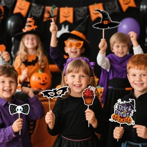 Kit de accesorios para cabina de fotos de Halloween, 24 piezas hágalo usted mismo suministros de fiesta de miedo vintage, Foto 3 de 4