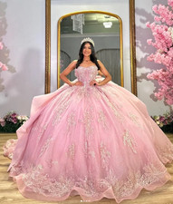 Pink Quinceanera Dresses with Ruffles Crystals Sequin Sweet 15 16 Ball Gowns