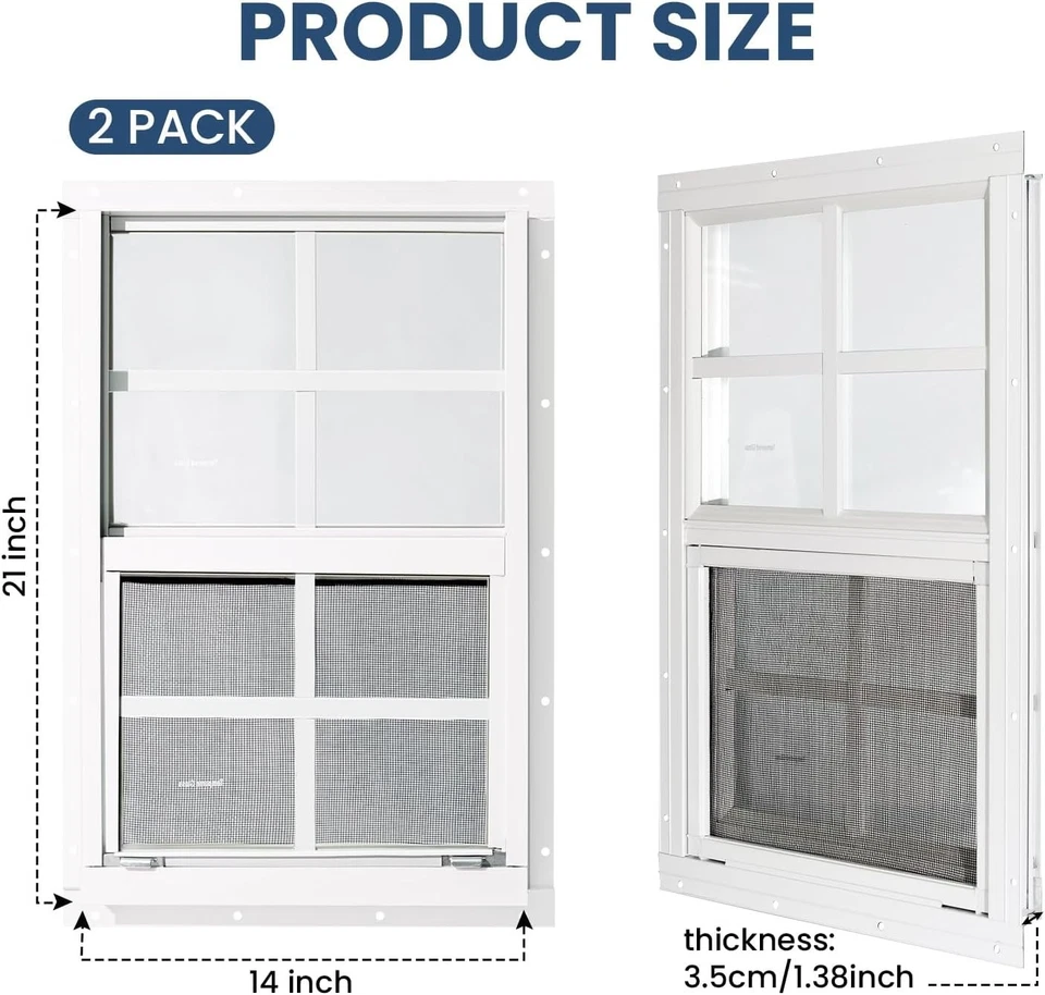 Versatile 2 Pack Tempered Glass Shed Windows with Fiberglass Screens, 14" x 21" - Image 4 of 4