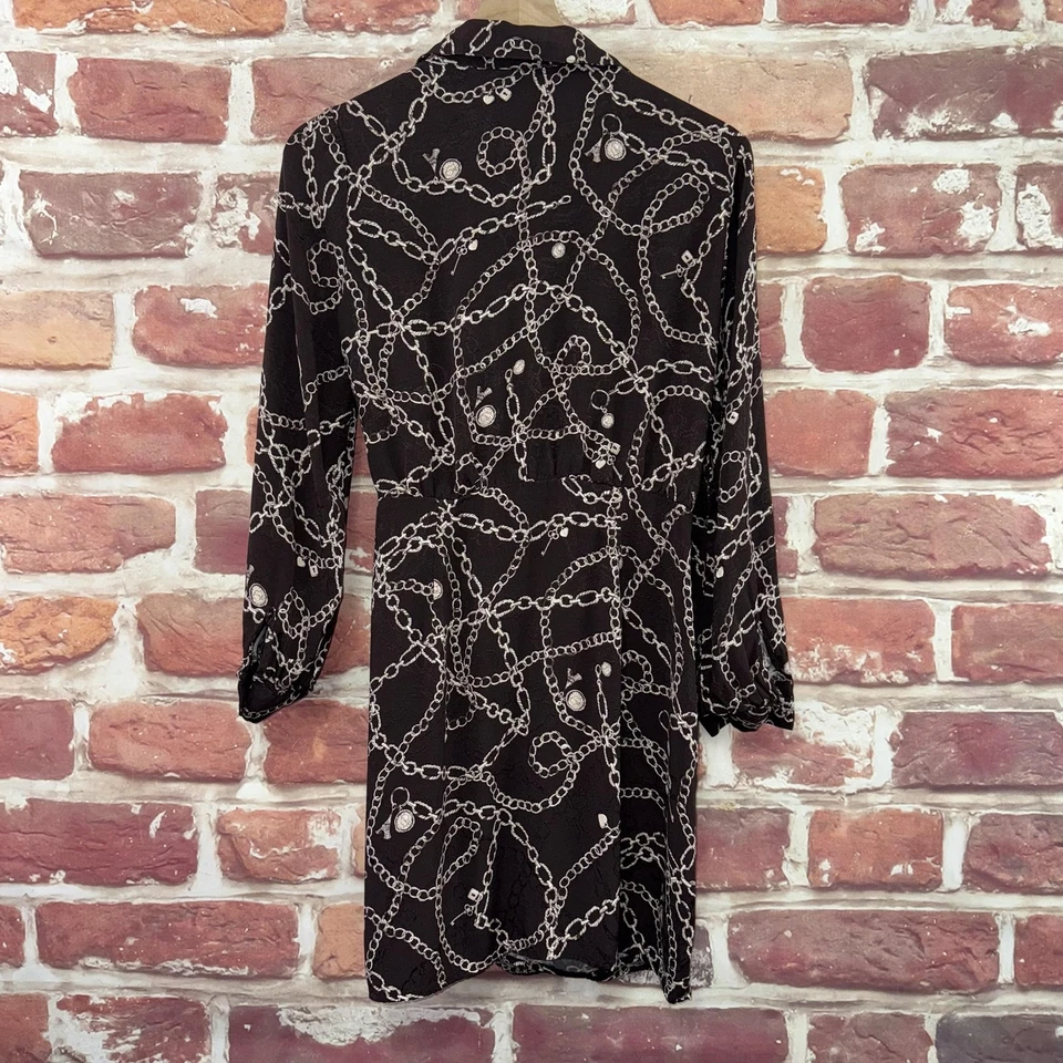 LOFT платье женщин 10P миниатюрный черный белый цепочка печать длинным рукавом надежном V шеи - Изображение 2 из 4