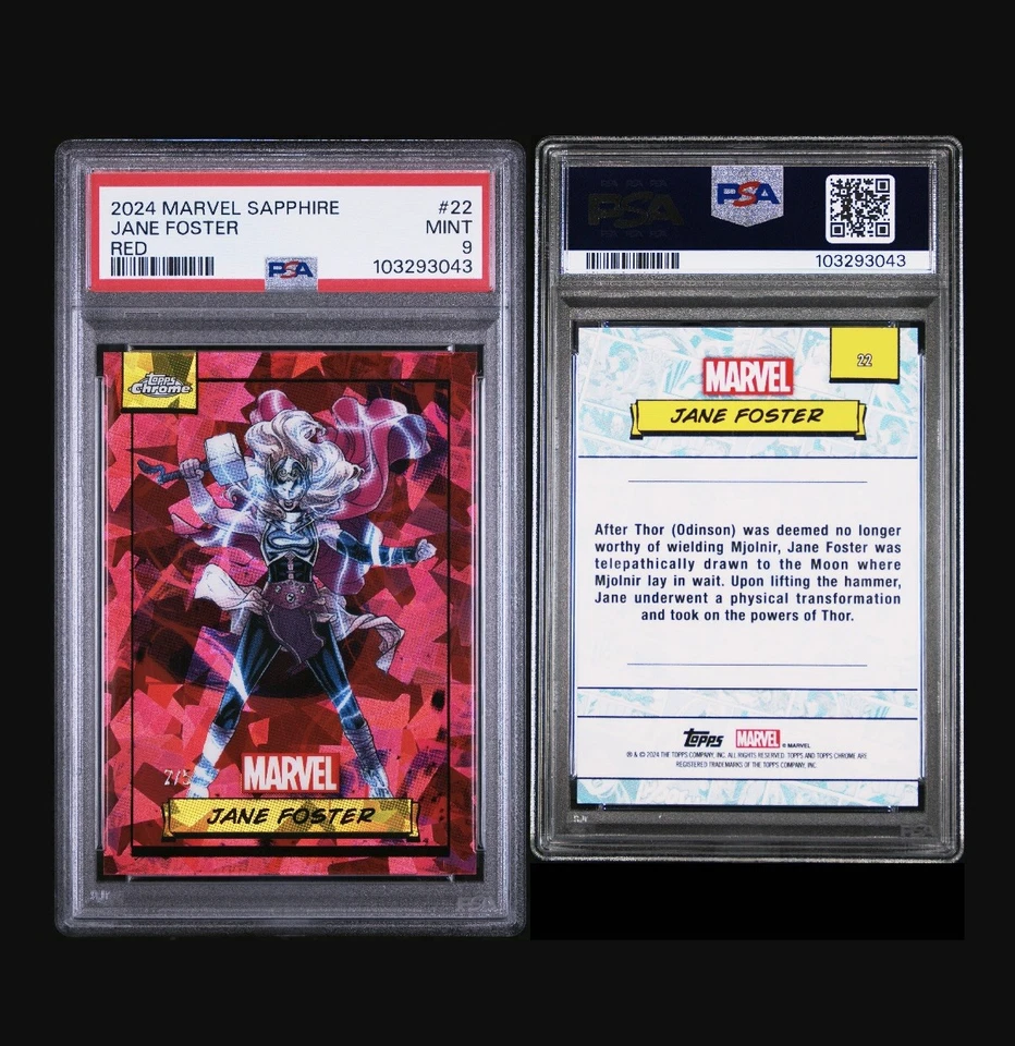 2024 topps хром Marvel САПФИРОВЫЙ КРАСНЫЙ переливающийся ДЖЕЙН ФОСТЕР 2/5 psa 9 POP 1 - Изображение 3 из 3