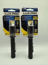 2 Pack!! LuxPro 280 Lumen Tactical Pocket LED Flashlight Tackgrip LP290V2 Black