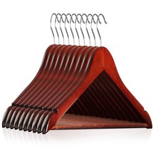 - 10 Cherry Wooden Suit Hangers - Premium Lotus Wood with Notches  Chrome Sw...