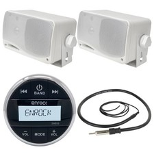 EM856 Marine USB Bluetooth AUX Radio, Antenna, 3.5" Marine White Box Speakers