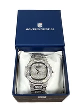 NEW Montres Prestige Vesper X Invicta Men 42mm Quartz Pave Crystals Silver Watch