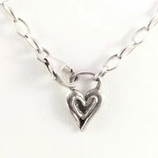 Hagit Gorali Sterling Silver Chain Link Signed Heart Pendant Necklace 20" FZZ