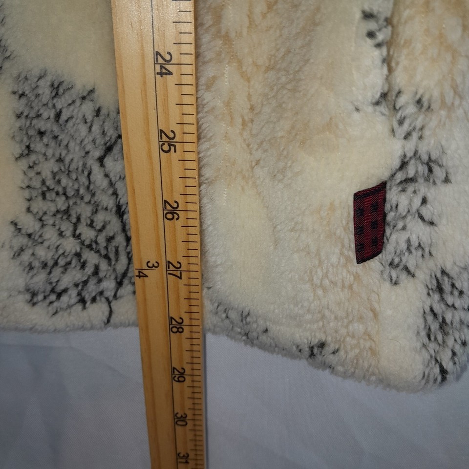 Woolrich Hooded Fleece Jacket Womens Large Beige Leaves Pockets Vintage