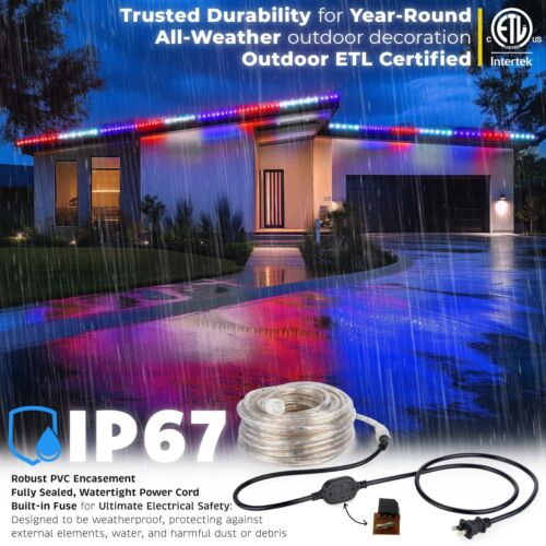USA LED Outdoor Waterproof Rope Light, Exterior Lighting, 10' 25' 50' 100'ft - Picture 3 of 9