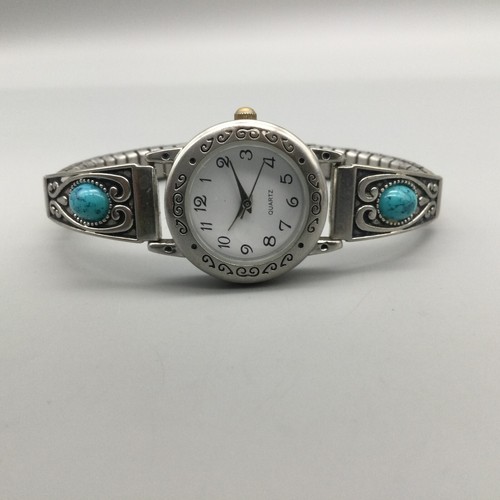 Accutime Southwest Watch Women 25mm Silver Tone Blue Stone Stretch New Battery - Picture 5 of 15