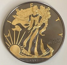 2021 1 Oz .999 Silver coin American Eagle Ruthenium & Gold Gilded 