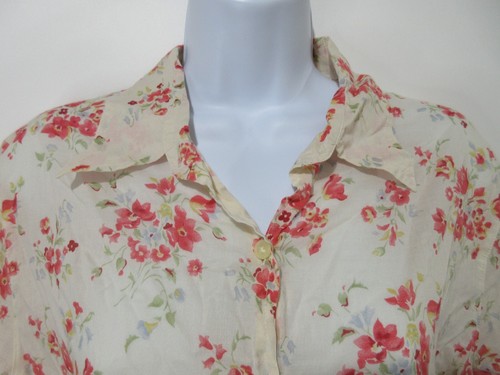 Sz XL Eddie Bauer LIGHTWEIGHT POPLIN Floral Coral Shirt Top Women's Short Sleeve - Picture 3 of 15