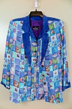 CAROLE LITTLE Vintage Nautical Theme Rayon Blazer Tie Blouse Set Size PS