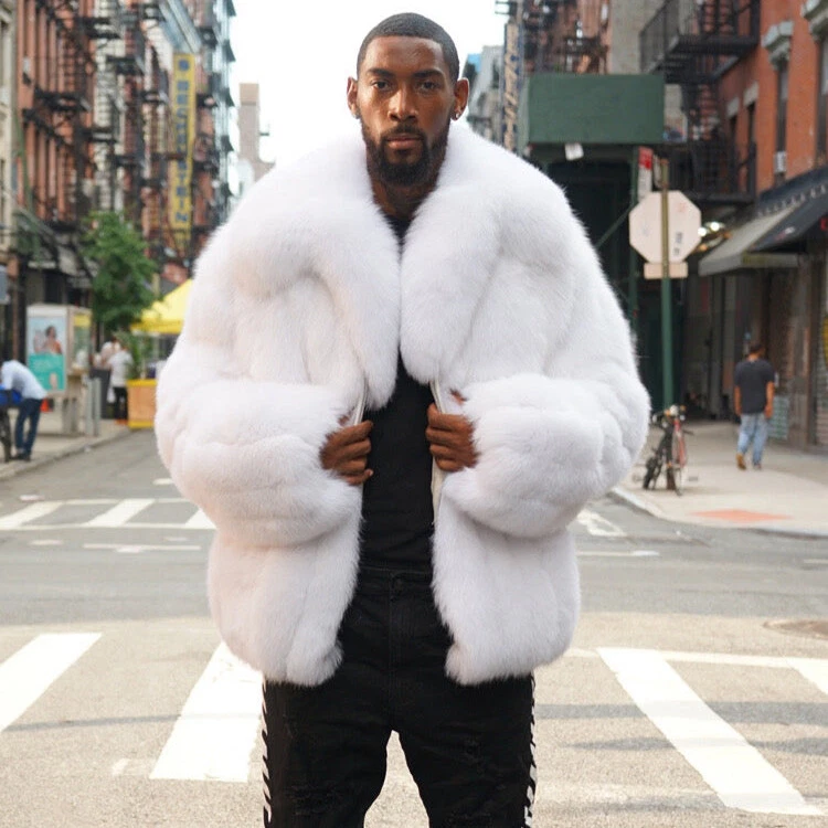Multicolor White Men s Real Fox Fur Jackets Winter Warm Fur Lapel