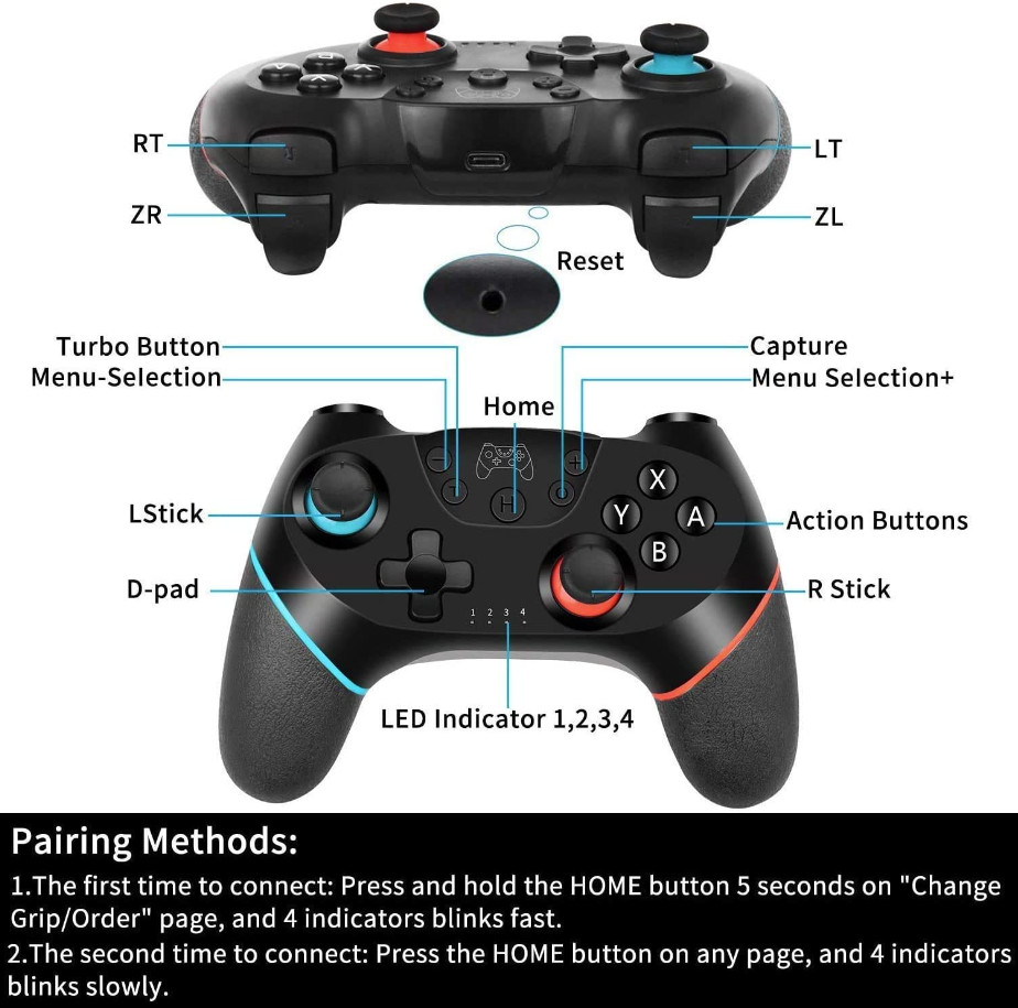 Manette Nintendo Switch sans fil Bluetooth Pro rechargeable PC Windows, pack de 2 - 2